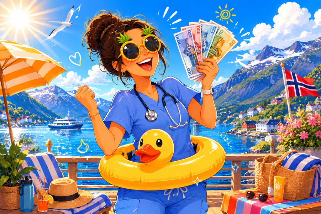 Persona sonriendo en la playa sosteniendo un fajo de billetes